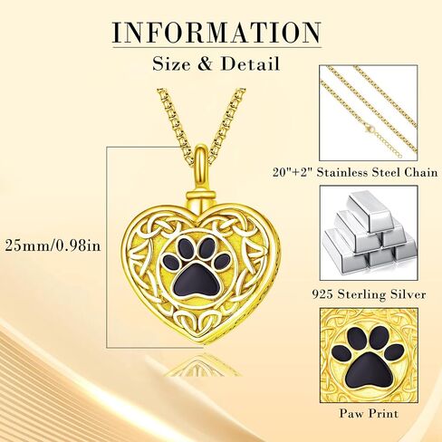 YEHANLE Urn Necklace for Dog Ashes Sterling Silver Gold Plated Pet Cremation Pendant Celtic Knot Paw Print Heart Ash Keepsake Jewelry for Women Men in Saudi Arabia