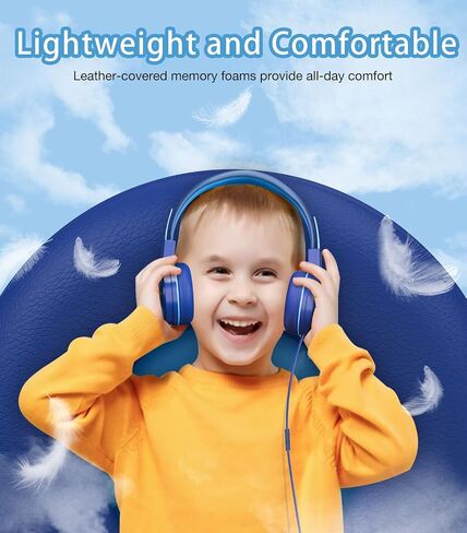 سماعات Bywulanda للأطفال مع أضواء LED للمدرسة، ترقية سماعة رأس USB من النوع C للأطفال مع ميكروفون، محدد الصوت 85/94 ديسيبل، سماعات سلكية على الأذن للأولاد / البنات / الكمبيوتر اللوحي / السفر - أزرق in Kuwait
