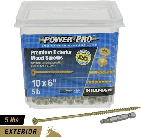 Power Pro 48618 Wood Screws, #10 x 6", Premium Outdoor Deck Screws, Rust Resistant, Epoxy Coated Bronze, 5lb Tub, 177 pcs in Saudi Arabia