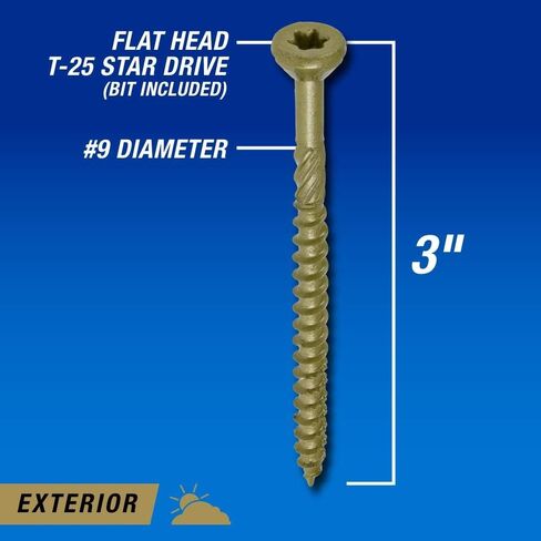 Power Pro Premium Exterior Wood Screws, 9 x 3", 5 lb Bucket of Screws, Exterior Epoxy Coated, Bronze, 417 Pieces in Saudi Arabia