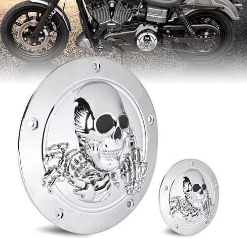 Sresk 3D Skull 5 Hole Motorcycle Derby Cover Timer Engine Timing Covers Protector for Harley Softail 1999-2014 Big Twin Cam EVO Touring Road King Electra Glide FLHR FLHX FXST Dyna (Chrome B) in Kuwait