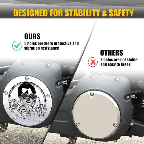 Sresk 3D Skull 5 Hole Motorcycle Derby Cover Timer Engine Timing Covers Protector for Harley Softail 1999-2014 Big Twin Cam EVO Touring Road King Electra Glide FLHR FLHX FXST Dyna (Chrome B) in Kuwait