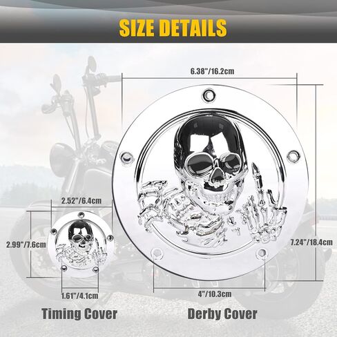 Sresk 3D Skull 5 Hole Motorcycle Derby Cover Timer Engine Timing Covers Protector for Harley Softail 1999-2014 Big Twin Cam EVO Touring Road King Electra Glide FLHR FLHX FXST Dyna (Chrome B) in Kuwait