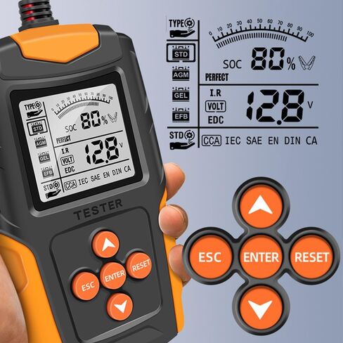 جهاز اختبار بطارية السيارة Diymore، جهاز اختبار حمل البطارية 12 فولت / 24 فولت، أداة تشخيص مولد بطاريات السيارات الرقمية سعة تحميل 100-2000 CCA، تحليل التدوير للدراجات النارية، الشاحنة، القارب، RV، البحرية in Kuwait