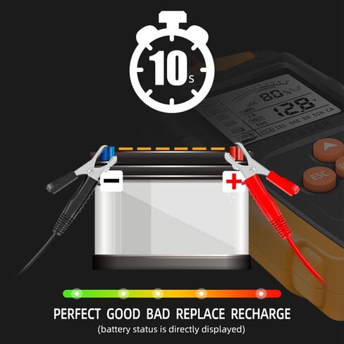 جهاز اختبار بطارية السيارة Diymore، جهاز اختبار حمل البطارية 12 فولت / 24 فولت، أداة تشخيص مولد بطاريات السيارات الرقمية سعة تحميل 100-2000 CCA، تحليل التدوير للدراجات النارية، الشاحنة، القارب، RV، البحرية in Kuwait