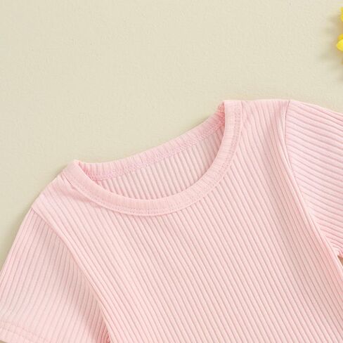 Toddler Baby Girls Summer Outfits T-Shirt Overalls Shorts Set | Short Sleeve Ribbed Shirt, Flower/Apple/Strawberry/Camo/Star/Bee Suspender Overalls, Kid 2Pcs Clothing, Spring Clothes 12M-5Y in Kuwait