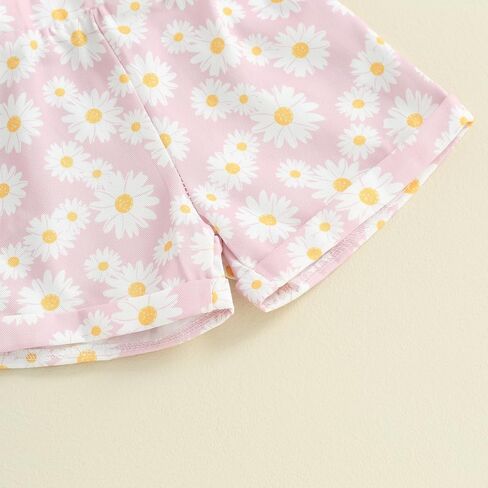 Toddler Baby Girls Summer Outfits T-Shirt Overalls Shorts Set | Short Sleeve Ribbed Shirt, Flower/Apple/Strawberry/Camo/Star/Bee Suspender Overalls, Kid 2Pcs Clothing, Spring Clothes 12M-5Y in Kuwait