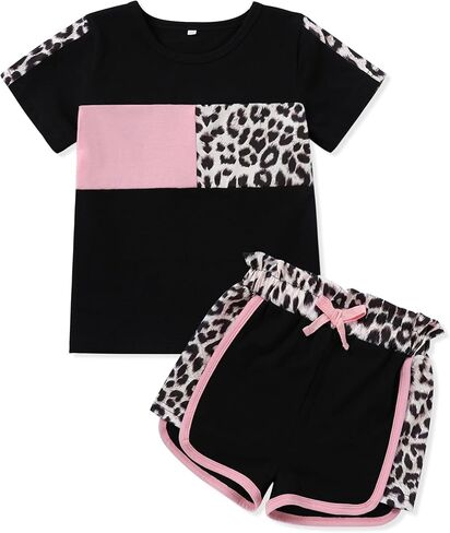 WESIDOM طفل رضيع فتاة الملابس 12M-5T ملابس الصيف لطيف تي شيرتات قصيرة الاكمام بلايز ليوبارد كامو مطبوعة مجموعة تي شيرتات قصيرة للأطفال in Kuwait