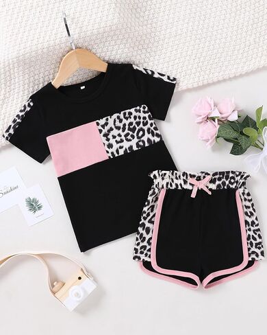 WESIDOM طفل رضيع فتاة الملابس 12M-5T ملابس الصيف لطيف تي شيرتات قصيرة الاكمام بلايز ليوبارد كامو مطبوعة مجموعة تي شيرتات قصيرة للأطفال in Kuwait