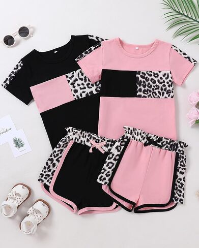 WESIDOM طفل رضيع فتاة الملابس 12M-5T ملابس الصيف لطيف تي شيرتات قصيرة الاكمام بلايز ليوبارد كامو مطبوعة مجموعة تي شيرتات قصيرة للأطفال in Kuwait