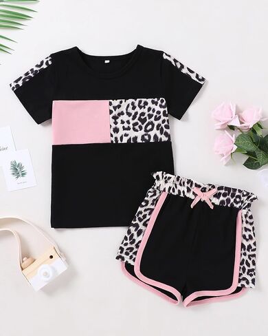WESIDOM طفل رضيع فتاة الملابس 12M-5T ملابس الصيف لطيف تي شيرتات قصيرة الاكمام بلايز ليوبارد كامو مطبوعة مجموعة تي شيرتات قصيرة للأطفال in Kuwait