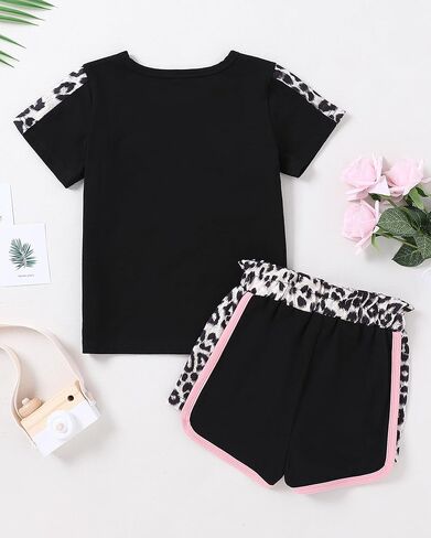 WESIDOM طفل رضيع فتاة الملابس 12M-5T ملابس الصيف لطيف تي شيرتات قصيرة الاكمام بلايز ليوبارد كامو مطبوعة مجموعة تي شيرتات قصيرة للأطفال in Kuwait