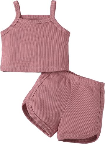 OPAWO طفل ملابس الصيف للفتيات بلوزات وسراويل مضلعة 2 قطعة مجموعة ملابس طفلة رضيعة بلون طفل الزي in Kuwait