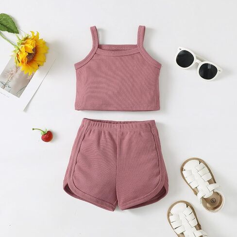 OPAWO طفل ملابس الصيف للفتيات بلوزات وسراويل مضلعة 2 قطعة مجموعة ملابس طفلة رضيعة بلون طفل الزي in Kuwait