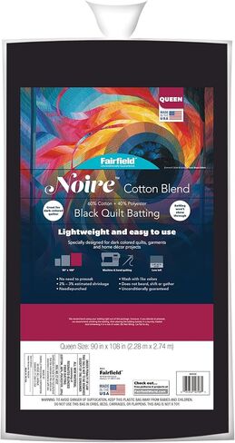Fairfield Noire Cotton Blend Quilt Batting, Premium Cotton and Polyester Batting for Quilting, Ideal for Dark Colored Garments, Home Decor Projects, and Quilts, Quilting Supplies, 90" x 108" in Kuwait