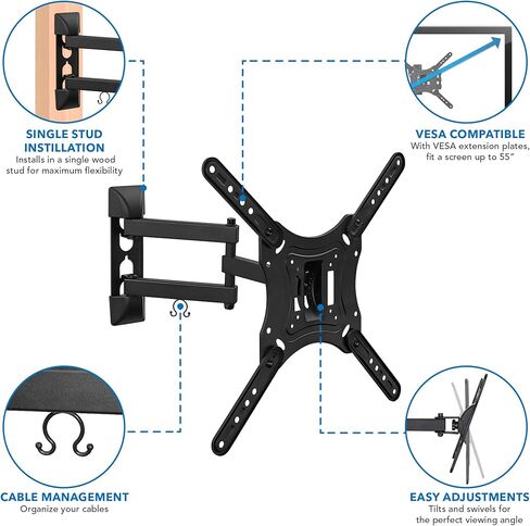 Mount-It! Full Motion TV Wall Mount Monitor Wall Bracket with Swivel and Articulating Tilt Arm, Fits 26 32 35 37 40 42 47 50 55 Inch LCD LED OLED Flat Screens up to 66 lbs and VESA 400x400 in Saudi Arabia
