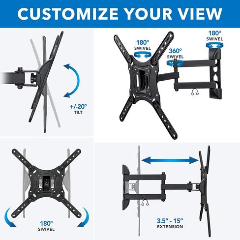 Mount-It! Full Motion TV Wall Mount Monitor Wall Bracket with Swivel and Articulating Tilt Arm, Fits 26 32 35 37 40 42 47 50 55 Inch LCD LED OLED Flat Screens up to 66 lbs and VESA 400x400 in Saudi Arabia