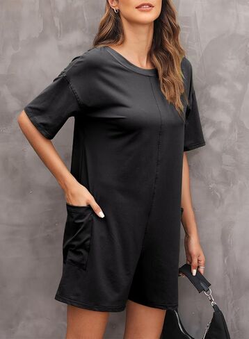 Happy Sailed Rompers for Women Casual Loose Crewneck One Piece Jumpsuits Overall Shorts Tee Romper with Pockets in Saudi Arabia
