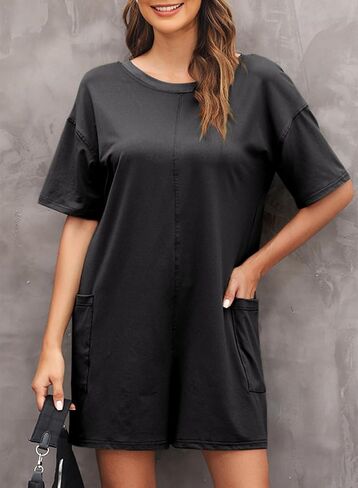Happy Sailed Rompers for Women Casual Loose Crewneck One Piece Jumpsuits Overall Shorts Tee Romper with Pockets in Saudi Arabia