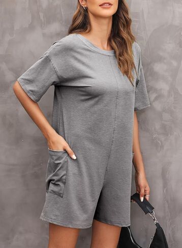 Happy Sailed Rompers for Women Casual Loose Crewneck One Piece Jumpsuits Overall Shorts Tee Romper with Pockets in Saudi Arabia