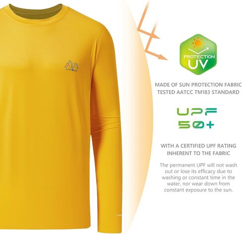 UVSAI Men’s UPF 50+ Long Sleeve Performance T-Shirts Permanent UV Protective Quick Dry for Everyday Hiking Fishing Beach in Kuwait