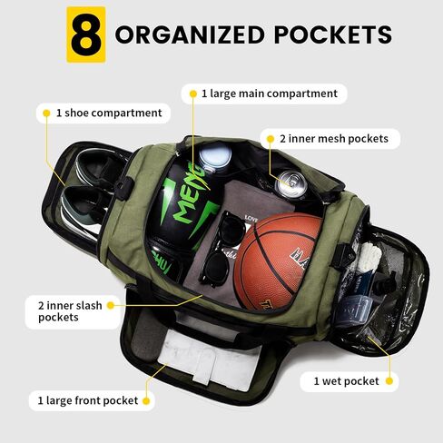 حقيبة رياضية صغيرة من Vorspack - حقيبة دفل سعة 40 لتر للرجال والنساء حقيبة من القماش الخشن خفيفة الوزن مع حجرة للأحذية وجيب مبلل وحقيبة سفر رياضية للسفر في صالة الألعاب الرياضية - أسود in Kuwait