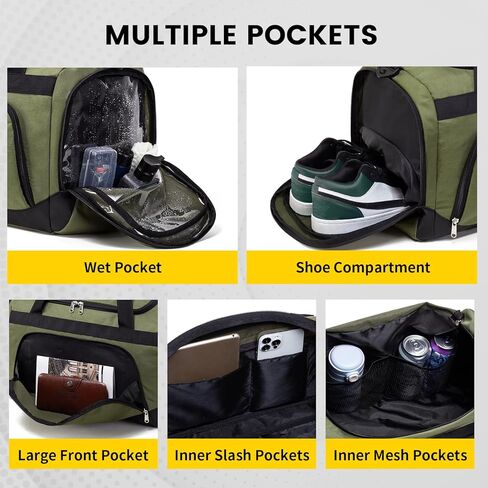 حقيبة رياضية صغيرة من Vorspack - حقيبة دفل سعة 40 لتر للرجال والنساء حقيبة من القماش الخشن خفيفة الوزن مع حجرة للأحذية وجيب مبلل وحقيبة سفر رياضية للسفر في صالة الألعاب الرياضية - أسود in Kuwait