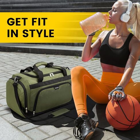 حقيبة رياضية صغيرة من Vorspack - حقيبة دفل سعة 40 لتر للرجال والنساء حقيبة من القماش الخشن خفيفة الوزن مع حجرة للأحذية وجيب مبلل وحقيبة سفر رياضية للسفر في صالة الألعاب الرياضية - أسود in Kuwait