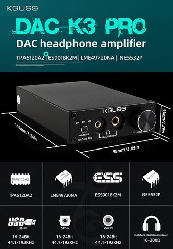 KGUSS DAC-K3 PRO USB DAC مضخم صوت صغير HiFi بصري/محوري/USB DAC فك ترميز الصوت 24 بت 192 كيلو هرتز محول DA ESS9018K2M مضخم صوت سطح المكتب متعدد الوظائف (أسود) in Kuwait