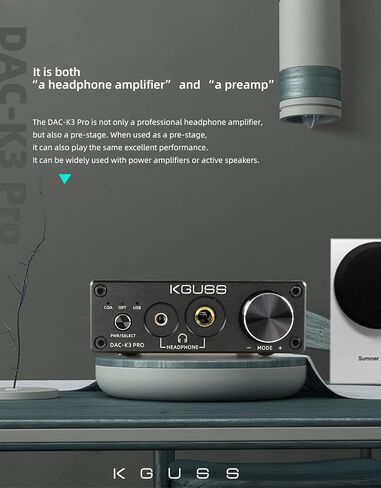 KGUSS DAC-K3 PRO USB DAC Headphone Amplifier Mini HiFi Optical/Coaxial/USB DAC Decoder Audio 24Bit 192KHz DA Converter ESS9018K2M Decoder Multifunctional Preamp Desktop Amplifier (Black) in Saudi Arabia