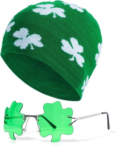 قبعة صغيرة من Ausejopeac لعيد القديس باتريك شامروك مع نظارات أوراق نبات النفل لزي عيد القديس باتريك باللون الأخضر in Kuwait
