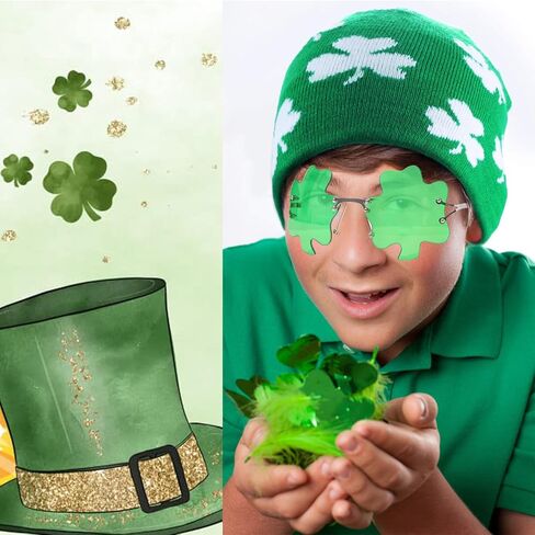قبعة صغيرة من Ausejopeac لعيد القديس باتريك شامروك مع نظارات أوراق نبات النفل لزي عيد القديس باتريك باللون الأخضر in Kuwait