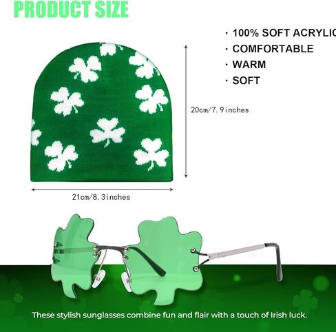قبعة صغيرة من Ausejopeac لعيد القديس باتريك شامروك مع نظارات أوراق نبات النفل لزي عيد القديس باتريك باللون الأخضر in Kuwait