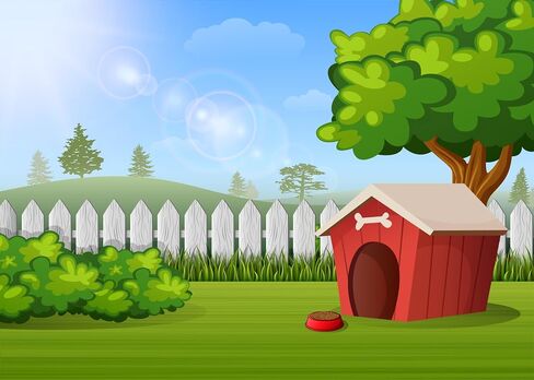 CORFOTO Fabric 7x5ft Outdoor Red Doghouse Backdrop Cartoon Farm Fence Dog House Background Green Grass Kennel Backdrop for Dog Pets Photography Pet Photo Booth Props Dogs Birthday Banner in Saudi Arabia