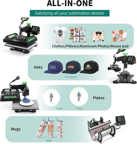 YITAHOME Heat Press Machine for T Shirts 15x12, 5-in-1 Mug Heat Press, Hat Heat Transfer, 360° Rotation Swing-Away Plate Heatpress, Dual-Tube Heating Printing for DIY T-Shirts, Caps, Mugs, Pillows in Saudi Arabia