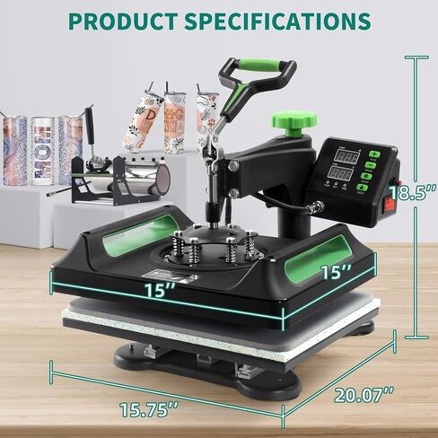 YITAHOME Heat Press Machine for T Shirts 15x12, 5-in-1 Mug Heat Press, Hat Heat Transfer, 360° Rotation Swing-Away Plate Heatpress, Dual-Tube Heating Printing for DIY T-Shirts, Caps, Mugs, Pillows in Saudi Arabia