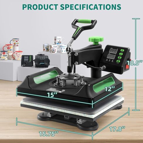 YITAHOME Heat Press Machine for T Shirts 15x12, 5-in-1 Mug Heat Press, Hat Heat Transfer, 360° Rotation Swing-Away Plate Heatpress, Dual-Tube Heating Printing for DIY T-Shirts, Caps, Mugs, Pillows in Saudi Arabia