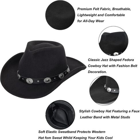 Kids Western Cowboy Hat for Boys Girls - Felt Fedora-Jazz-Hat for Kids 2-6Years in Saudi Arabia