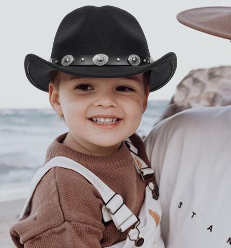 Kids Western Cowboy Hat for Boys Girls - Felt Fedora-Jazz-Hat for Kids 2-6Years in Saudi Arabia