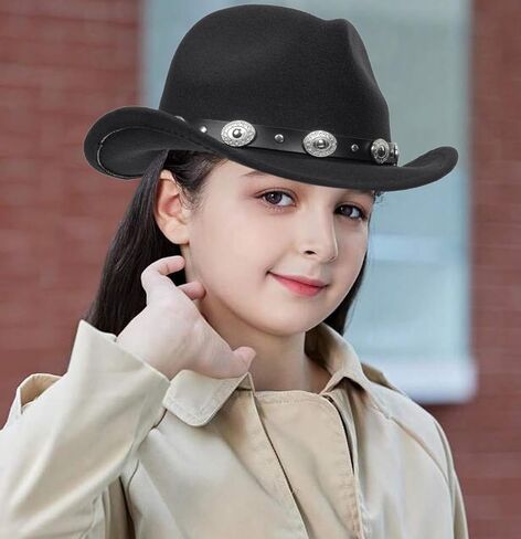 Kids Western Cowboy Hat for Boys Girls - Felt Fedora-Jazz-Hat for Kids 2-6Years in Saudi Arabia