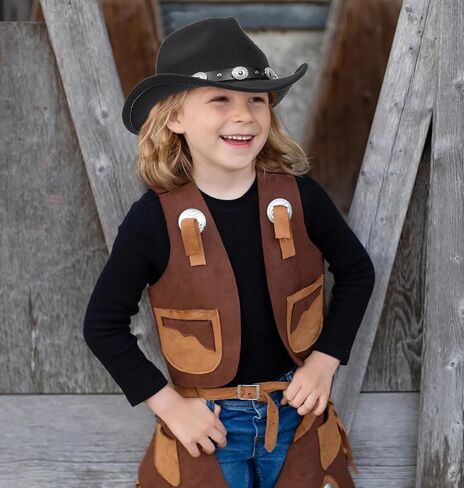 Kids Western Cowboy Hat for Boys Girls - Felt Fedora-Jazz-Hat for Kids 2-6Years in Saudi Arabia