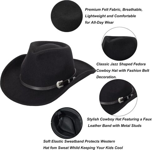 Kids Western Cowboy Hat for Boys Girls - Felt Fedora-Jazz-Hat for Kids 2-6Years in Saudi Arabia