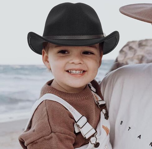 Kids Western Cowboy Hat for Boys Girls - Felt Fedora-Jazz-Hat for Kids 2-6Years in Saudi Arabia