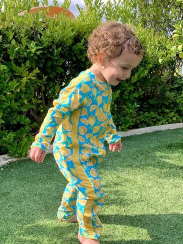 بدلة شمس ليمونية للأطفال من SwimZip - 2T + قبعة شمسية بحافة عريضة أكوا - 2-8 سنوات in Kuwait