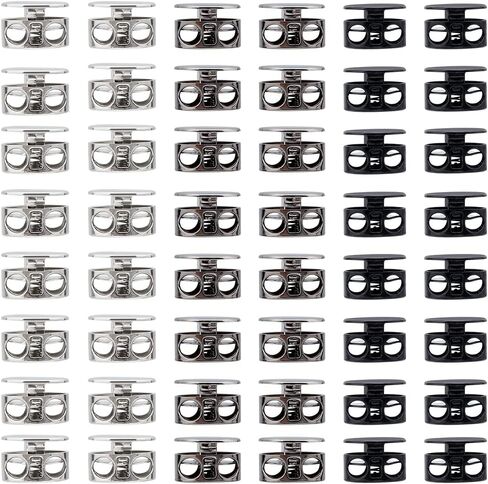 FINGERINSPIRE 48 قطعة من سدادات التبديل المعدنية ذات الفتحتين المسطحة وأقفال الحبل المصنوعة من خليط معدني (أسود، جونميتال، بلاتينيوم، 14 × 9.5 مم) قفل سدادة الرباط بدون أربطة حذاء ملابس على الظهر in Kuwait