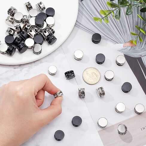 FINGERINSPIRE 48 قطعة من سدادات التبديل المعدنية ذات الفتحتين المسطحة وأقفال الحبل المصنوعة من خليط معدني (أسود، جونميتال، بلاتينيوم، 14 × 9.5 مم) قفل سدادة الرباط بدون أربطة حذاء ملابس على الظهر in Kuwait