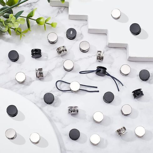 FINGERINSPIRE 48 قطعة من سدادات التبديل المعدنية ذات الفتحتين المسطحة وأقفال الحبل المصنوعة من خليط معدني (أسود، جونميتال، بلاتينيوم، 14 × 9.5 مم) قفل سدادة الرباط بدون أربطة حذاء ملابس على الظهر in Kuwait