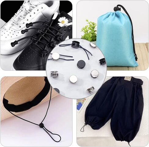 FINGERINSPIRE 48 قطعة من سدادات التبديل المعدنية ذات الفتحتين المسطحة وأقفال الحبل المصنوعة من خليط معدني (أسود، جونميتال، بلاتينيوم، 14 × 9.5 مم) قفل سدادة الرباط بدون أربطة حذاء ملابس على الظهر in Kuwait