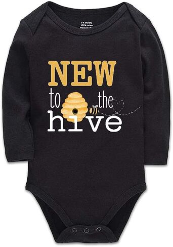 Bee Onesie- New to The Hive -New Baby Onesie Funny One-Piece Infant Baby Bodysuit0-24 Months Long Sleeve White in Kuwait