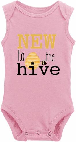 Bee Onesie- New to The Hive -New Baby Onesie Funny One-Piece Infant Baby Bodysuit0-24 Months Long Sleeve White in Kuwait